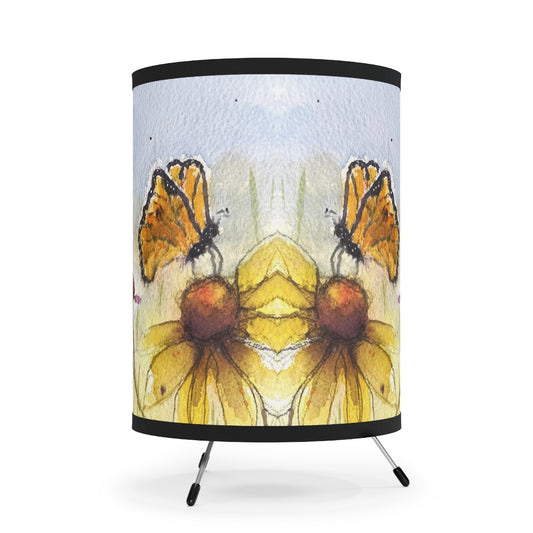 Lampe trépied papillon monarque et échinacées avec