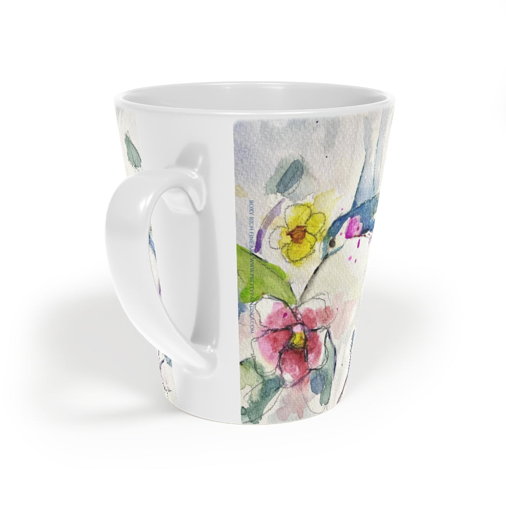 Tasse à latte Colibri avec fleurs de jardin, 12 oz