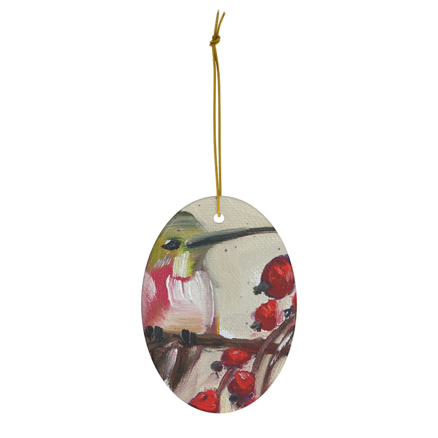 Hummingbird with Berries Ceramic Ornament