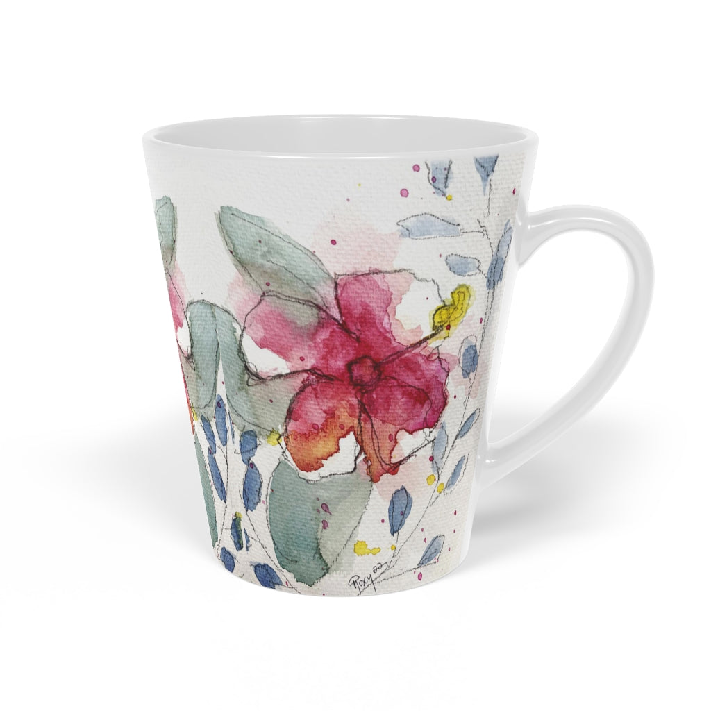 Taza de café con leche con flor de hibisco, 12 oz