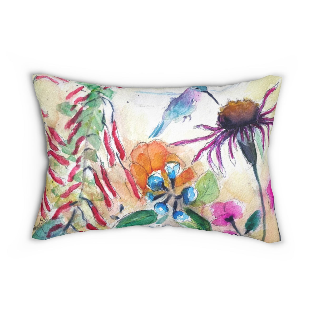 Hummingbird Garden Lumbar Pillow