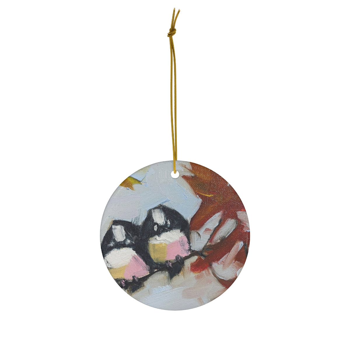 Chickadees in a Maple Tree Ceramic Ornament