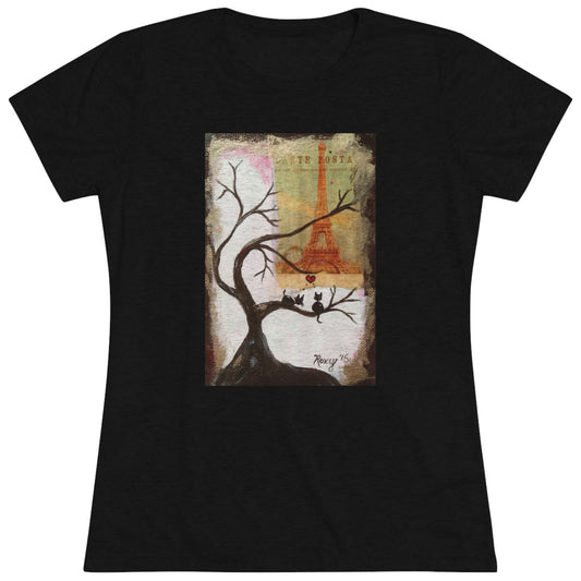Even Cats love Paris Whimsical Women's fitted Triblend Tee  tee shirt