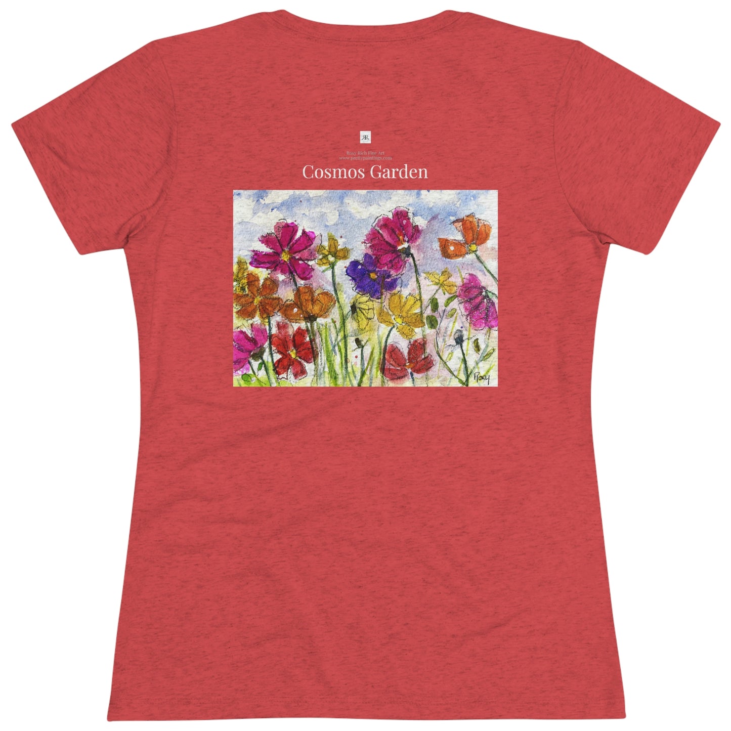 Cosmos Garden (image on back) Women's fitted Triblend Tee  tee shirt