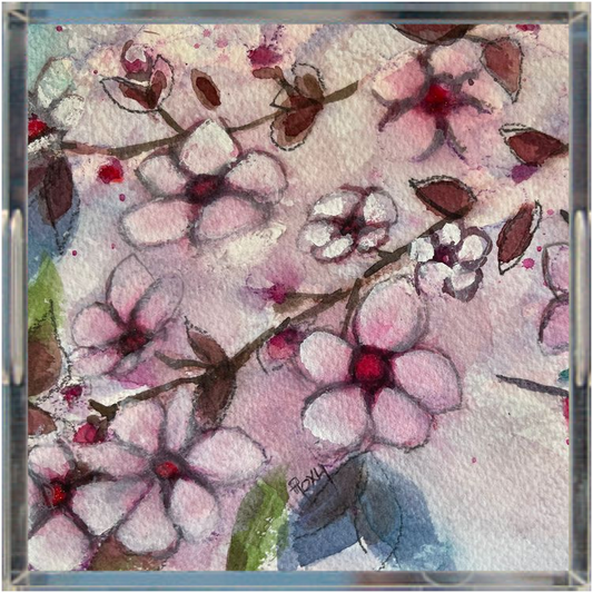 Plateau En Acrylique Colibri dans les fleurs de cerisier
