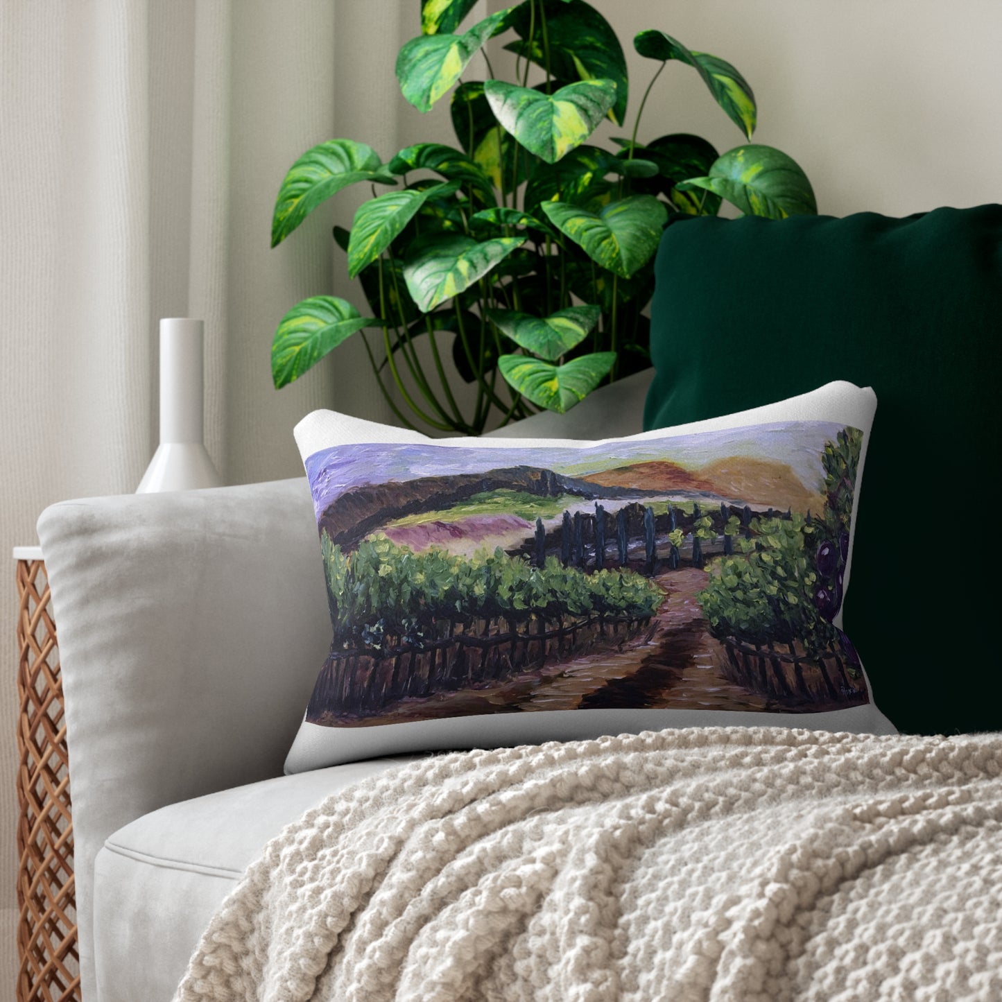 Temecula Lumbar Pillow featuring "Afternoon Vines" painting and "Temecula"