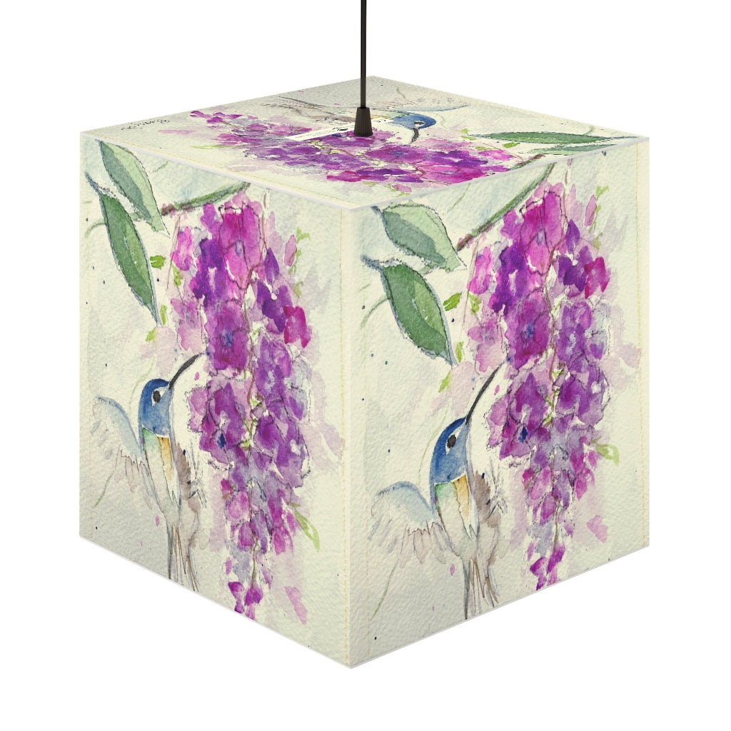 "Hummingbird in Pink Wisteria" Cube Lamp