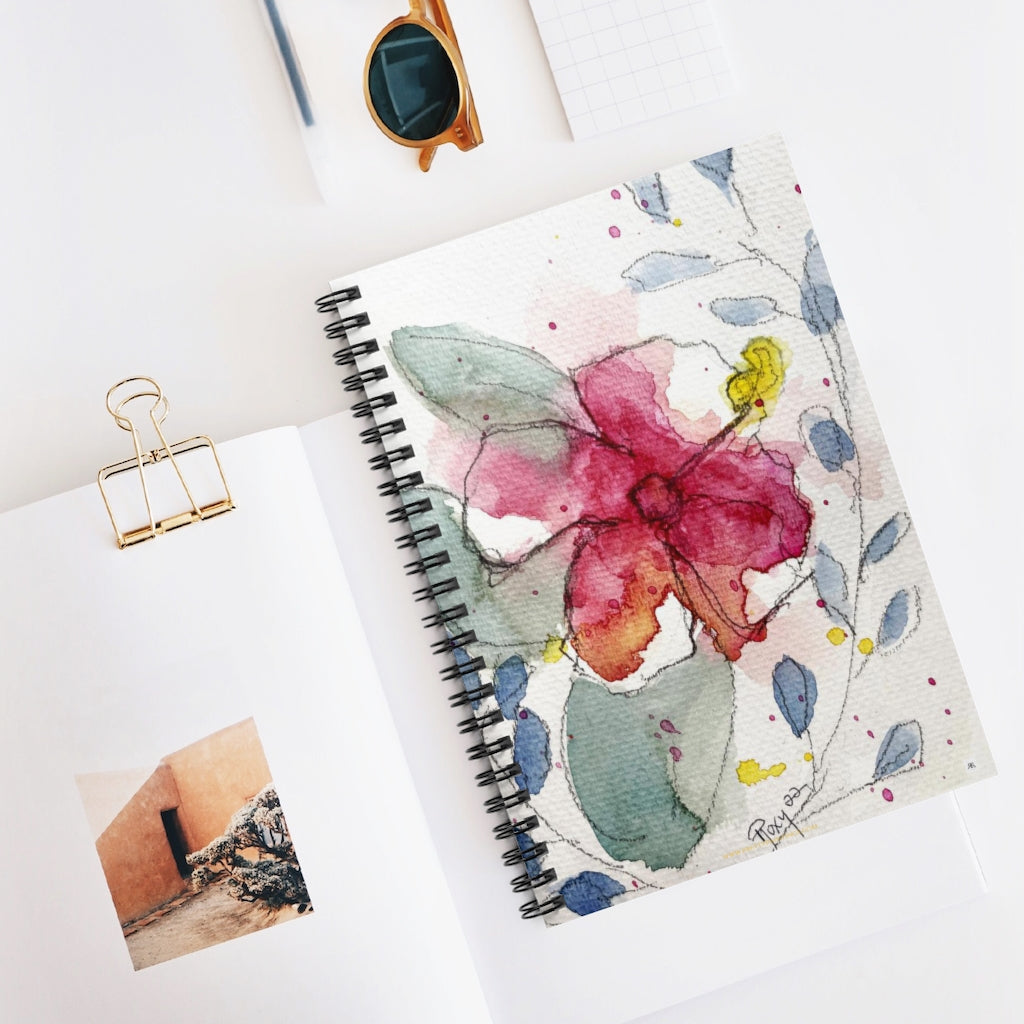 Loose Floral Watercolor Hibiscus Spiral Notebook