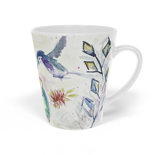 Tasse à latte Colibri magique avec fleurs de jardin, 12 oz