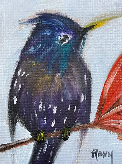 Starling:  Original Miniature Oil Painting with Stand