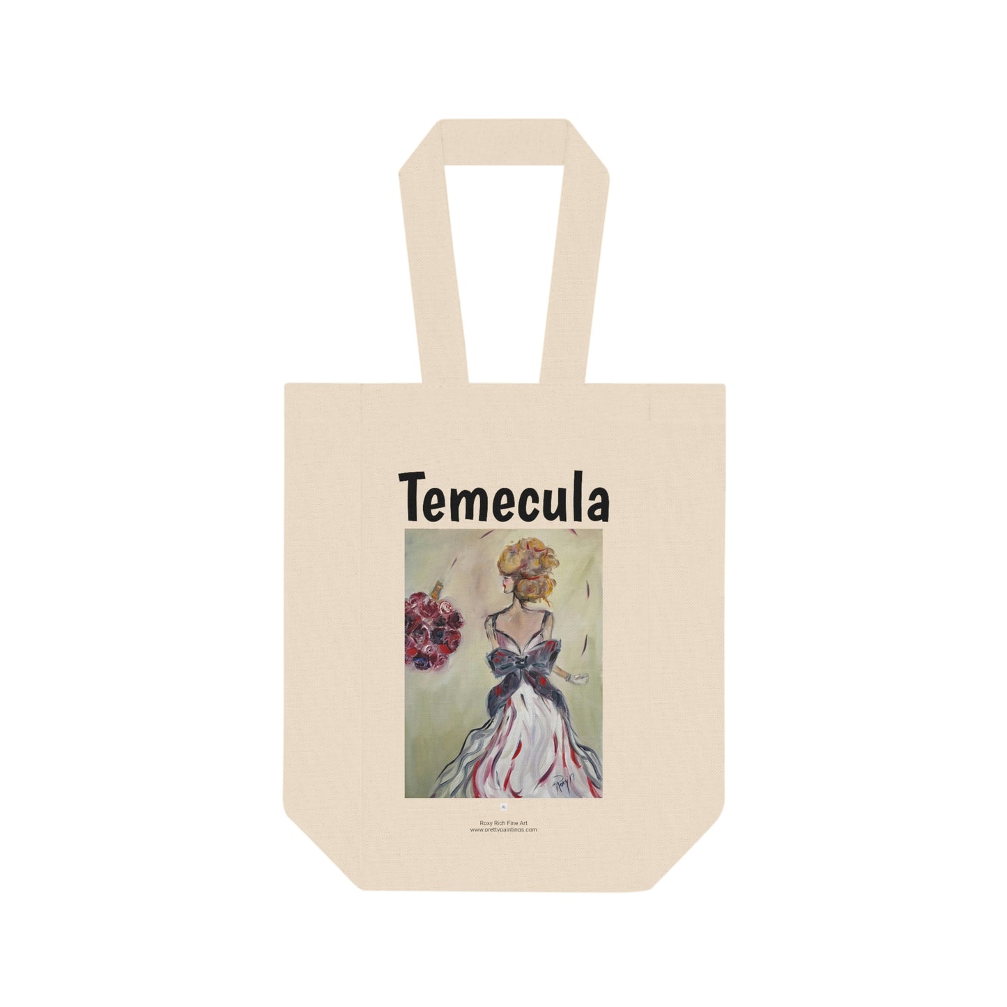 Temecula Double Wine Tote Bag featuring "Who's Next?"  Bride tossing bouquet painting
