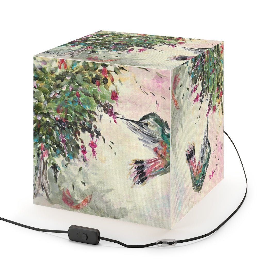 Hummingbird with Fuchsias Cube Lamp