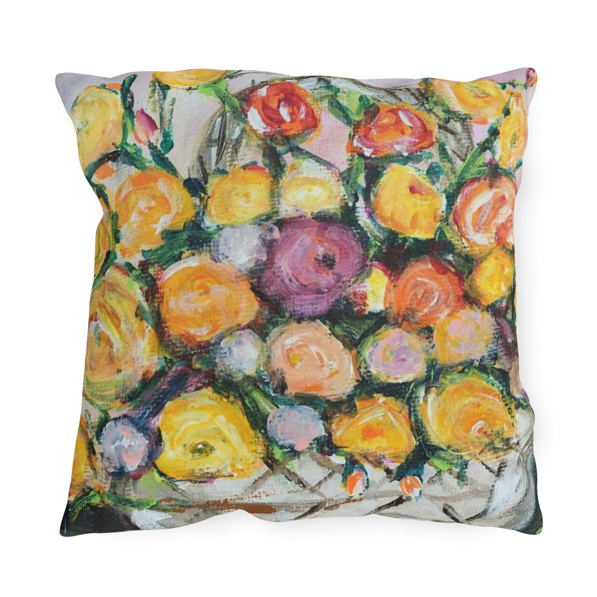 Basket of Yellow Ranunculas Outdoor Pillows