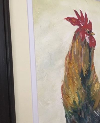 Who you Calling Chicken?  Original French Rooster Oil Painting 12 x 9 Framed