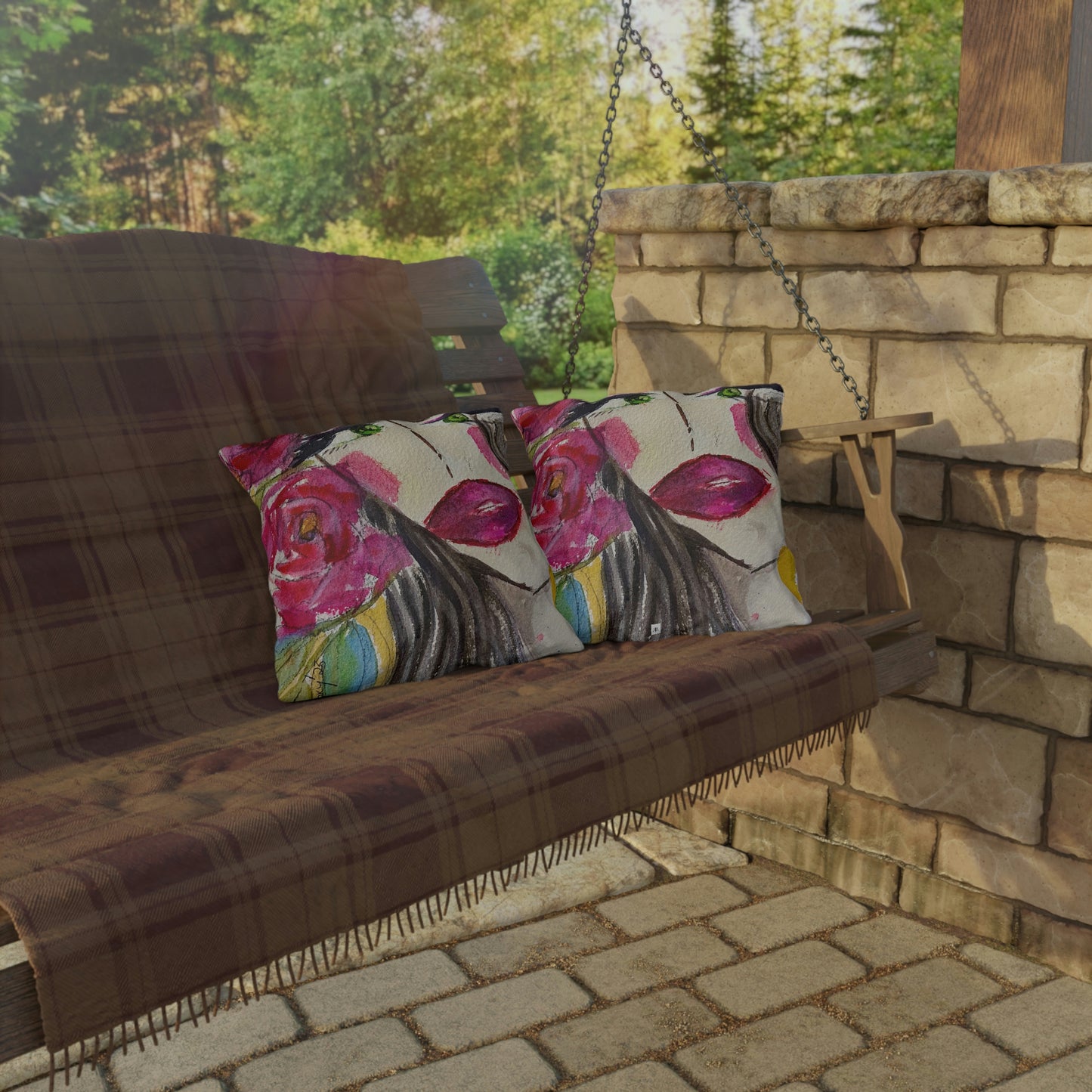 Pretty Brunette "Uh-huh"  Outdoor Pillows