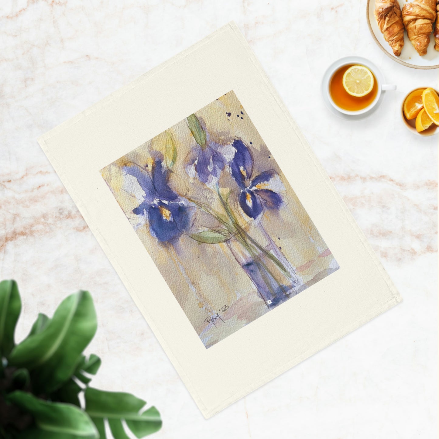 Purple Irises Organic Vegan Cotton Tea Towel  with