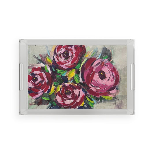 Plateau de service en acrylique Roses roses minables