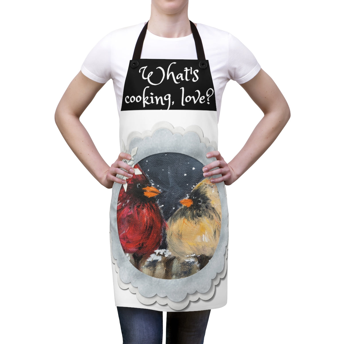 Whats Cooking Love? Cute  Kitchen Apron with Original Male and Female Cardinal