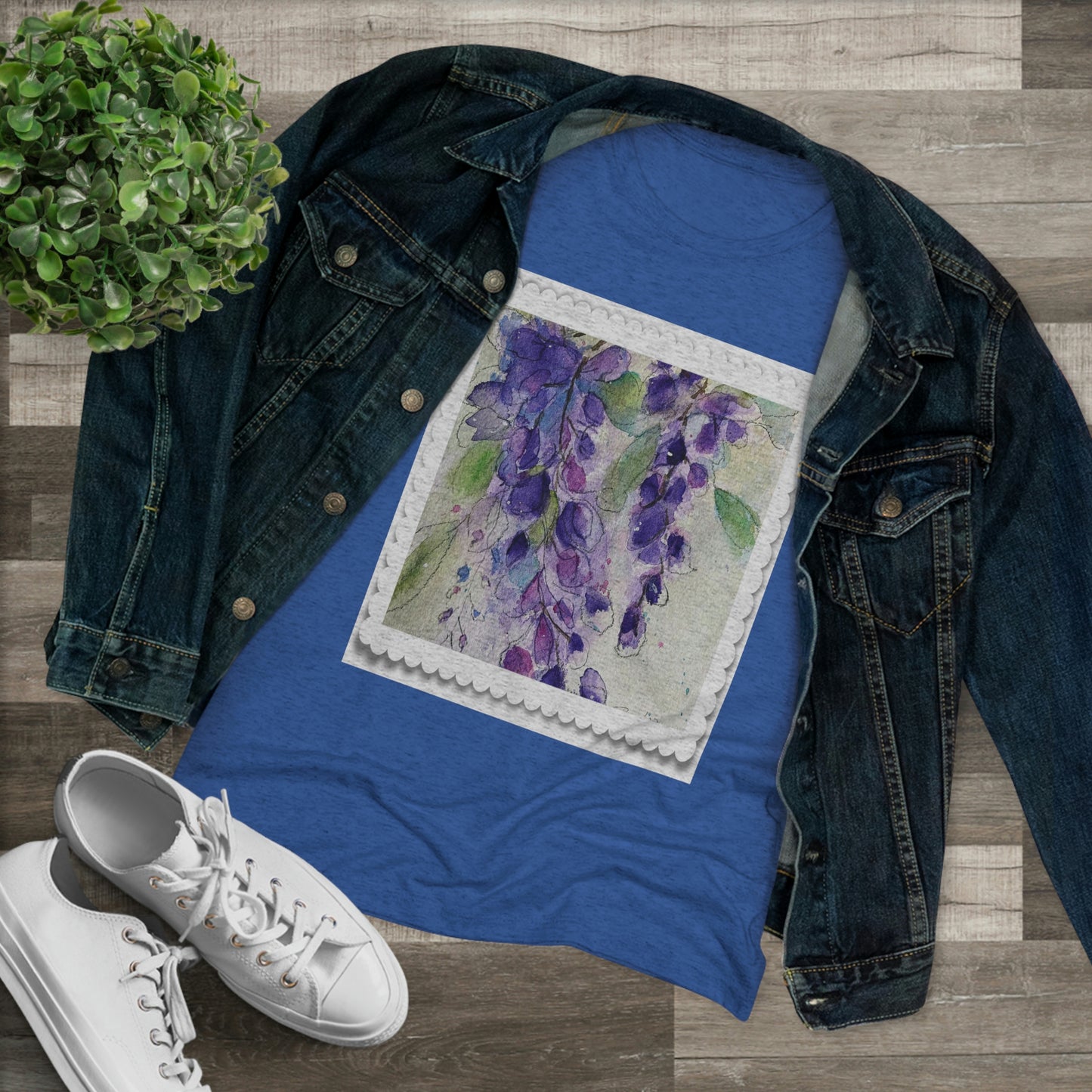 Wisteria Loose Floral Acuarela Camiseta Triblend ajustada para mujer