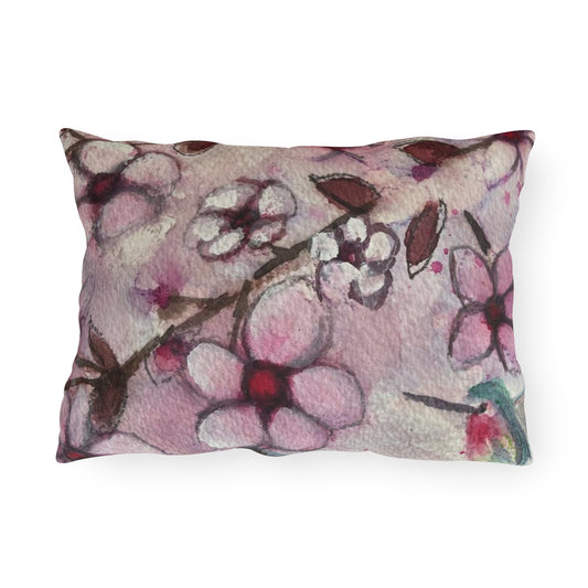 Hummingbird in Cherry Blossoms Outdoor Pillows