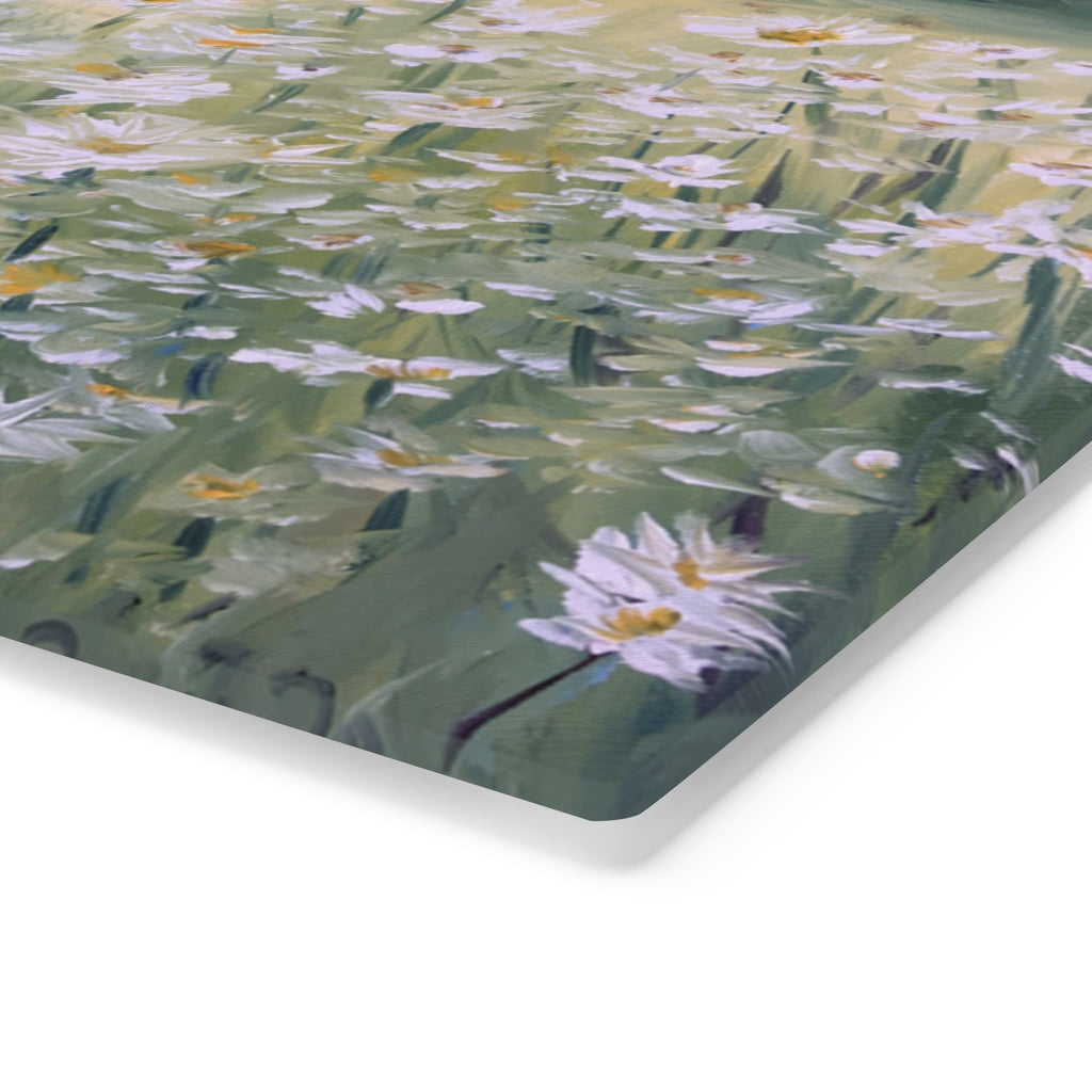 Field of Daisies Flowers Glass Cutting Board