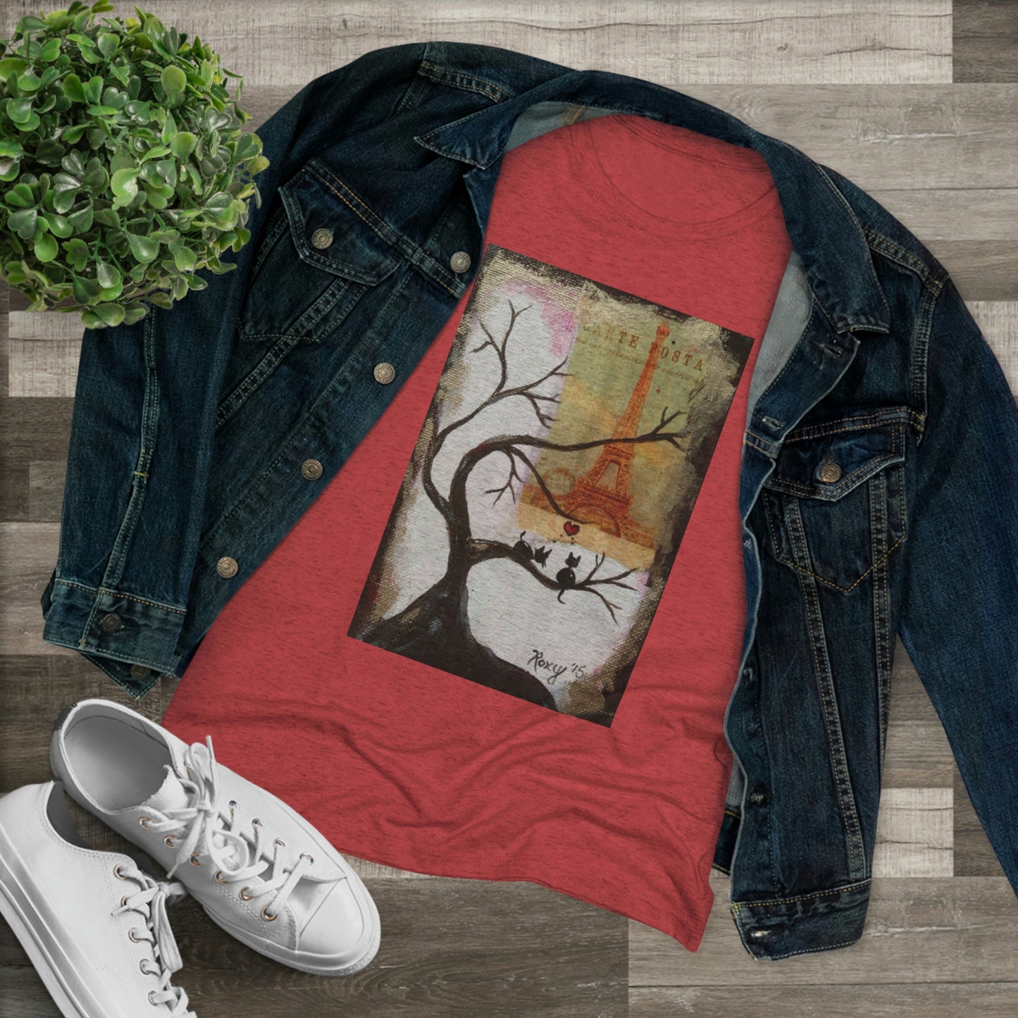 Même les chats aiment Paris Whimsical Tee-shirt Triblend ajusté pour femmes