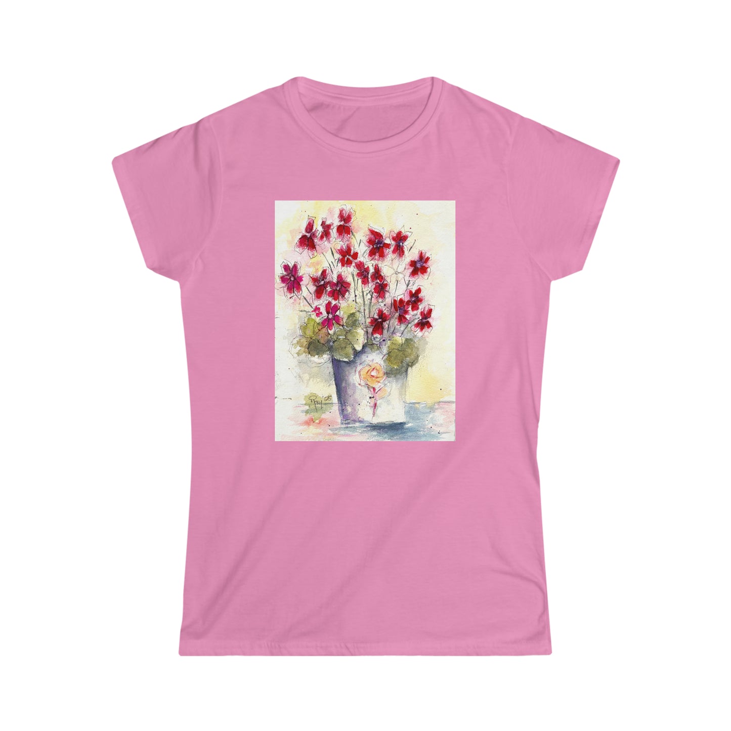 Red Ivy Geraniums Women's Softstyle  Semi-Fitted Tee