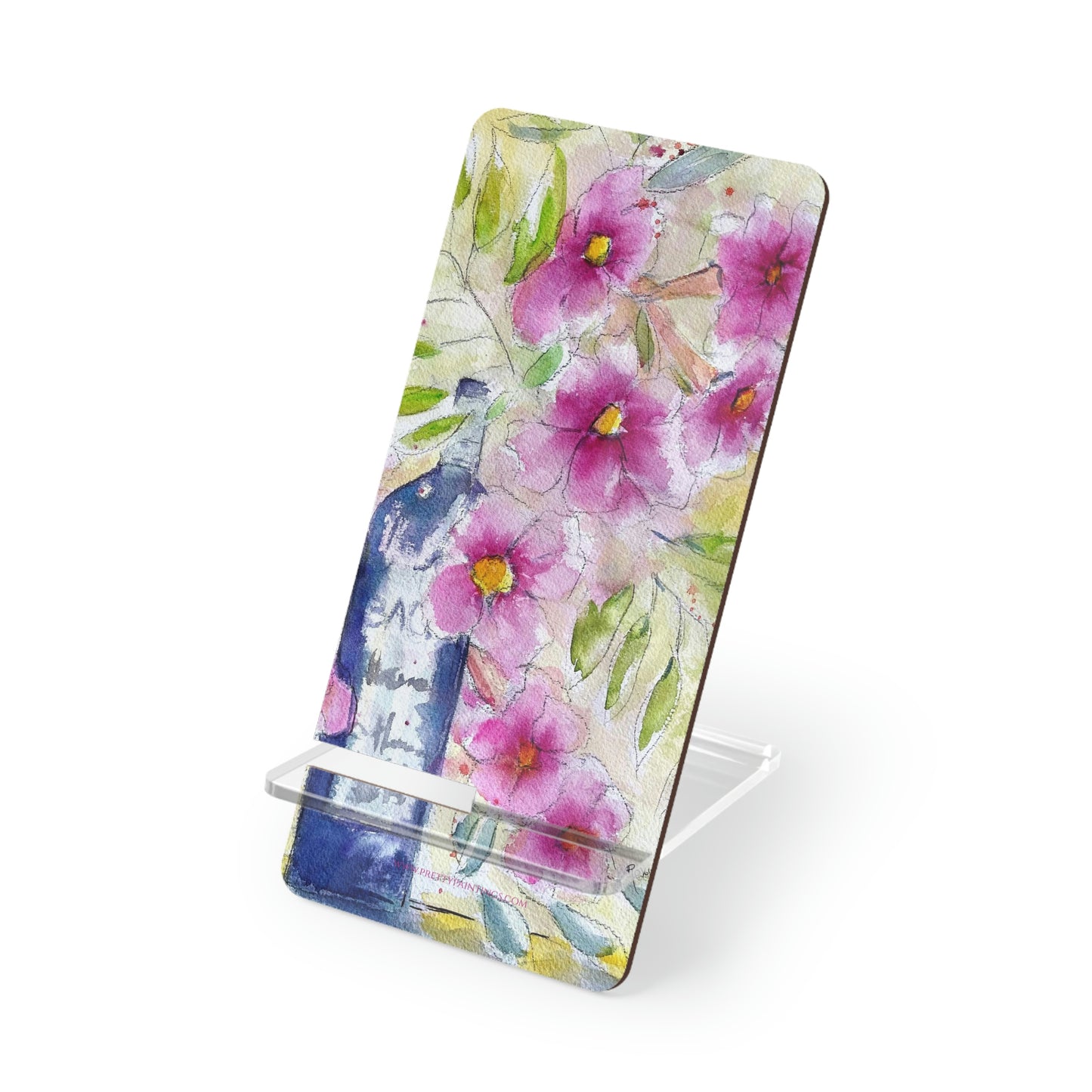Bottle and Blooms Phone Stand with Wine Bottle and Pink Trumpet Vine