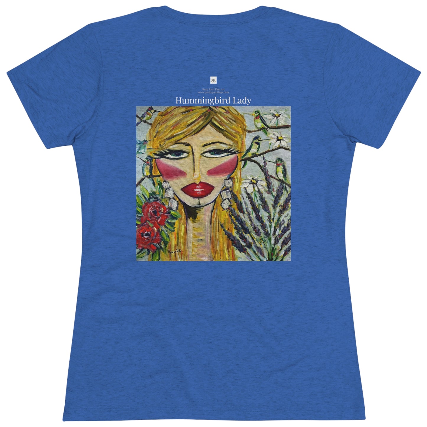Hummingbird Lady (design on back) Women's fitted Triblend Tee  tee shirt