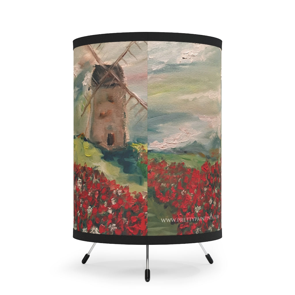 Windmill in a Poppy Field  Tripod Lamp