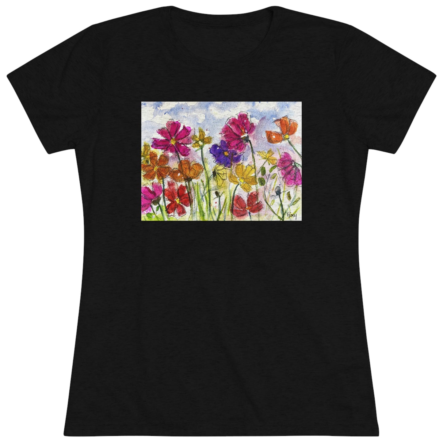Cosmos Garden (image on front) Women's fitted Triblend Tee  tee shirt