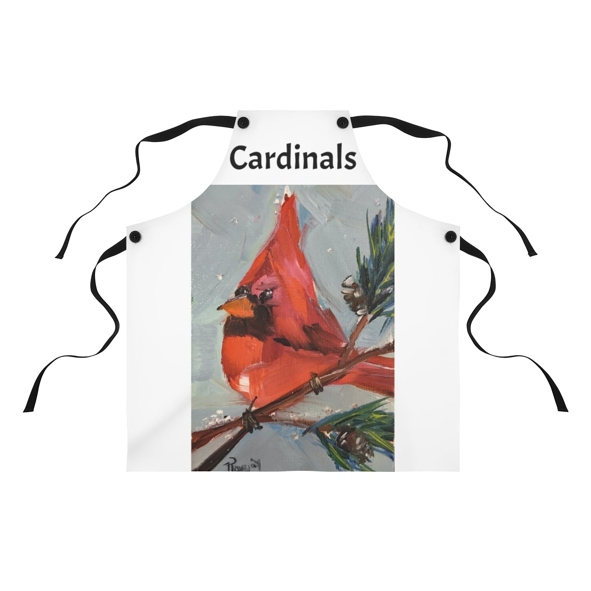 Original Cardinal Painting   Printed on white Apron Cardinals