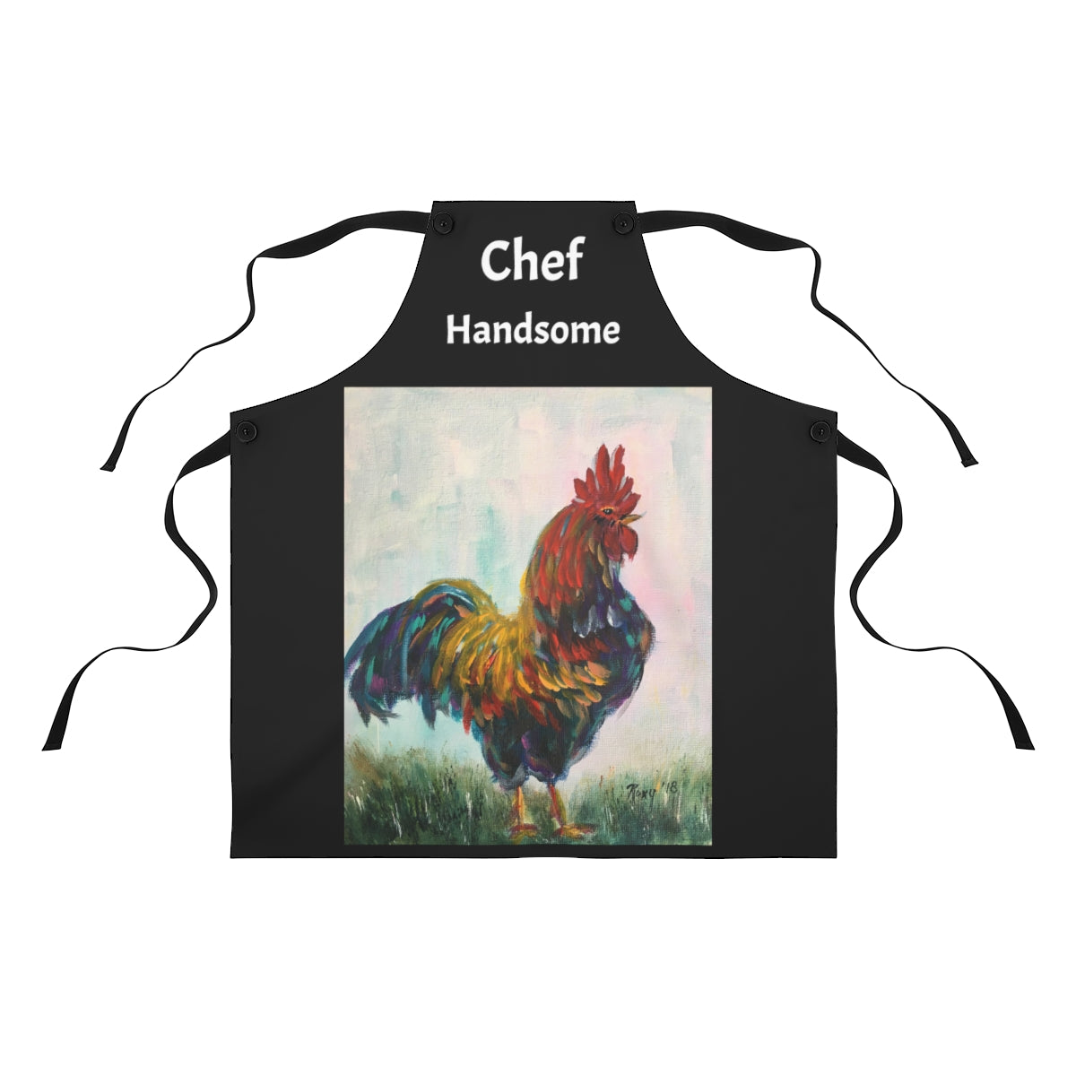 Chef Handsome   Black Kitchen Apron  Rooster Painting
