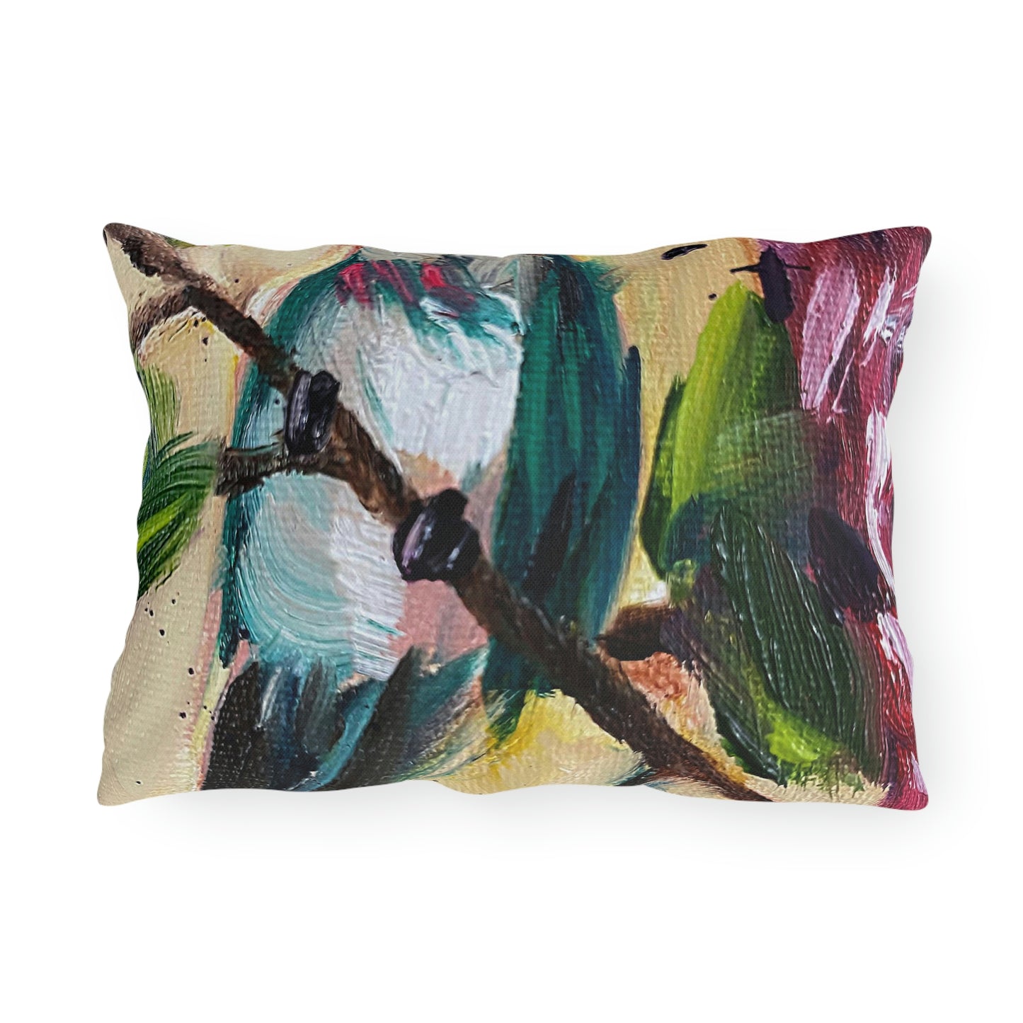 Hummingbird on a Rose Bush Outdoor Pillows
