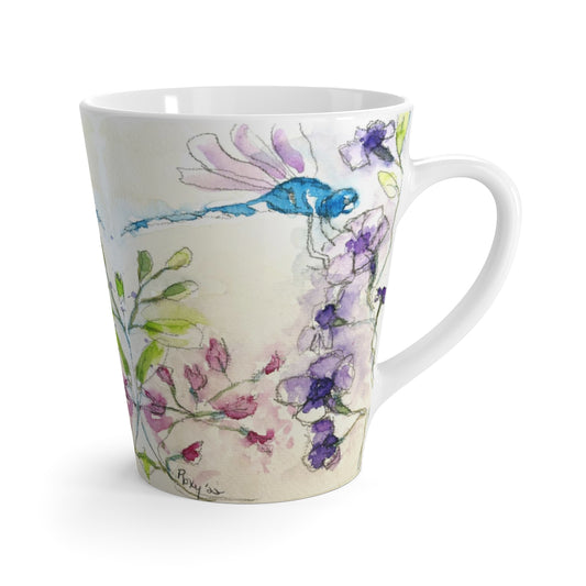 Dragonfly on Purple Tube Flowers 12 oz Latte Mug
