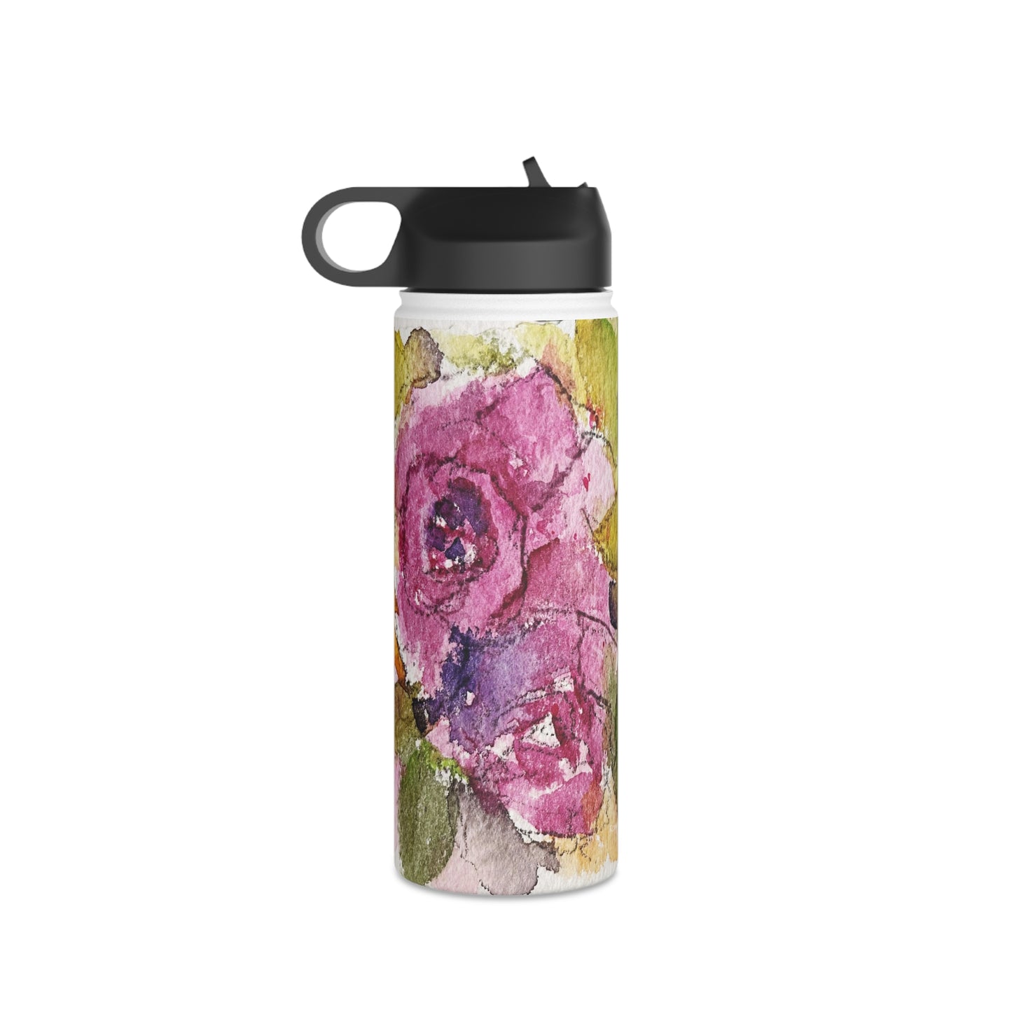 Pink Roses Stainless Steel Water Bottle, Standard Lid