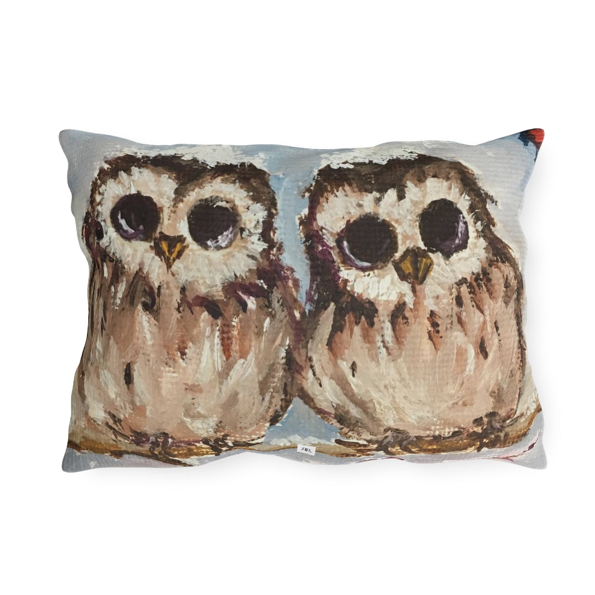 Adorable Baby Owls in Snow Outdoor Pillows