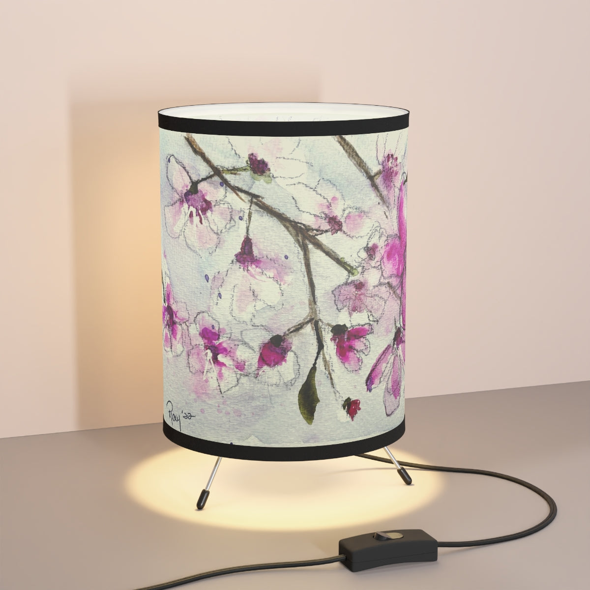 Fluffy Cherry Blossoms  Tripod Lamp