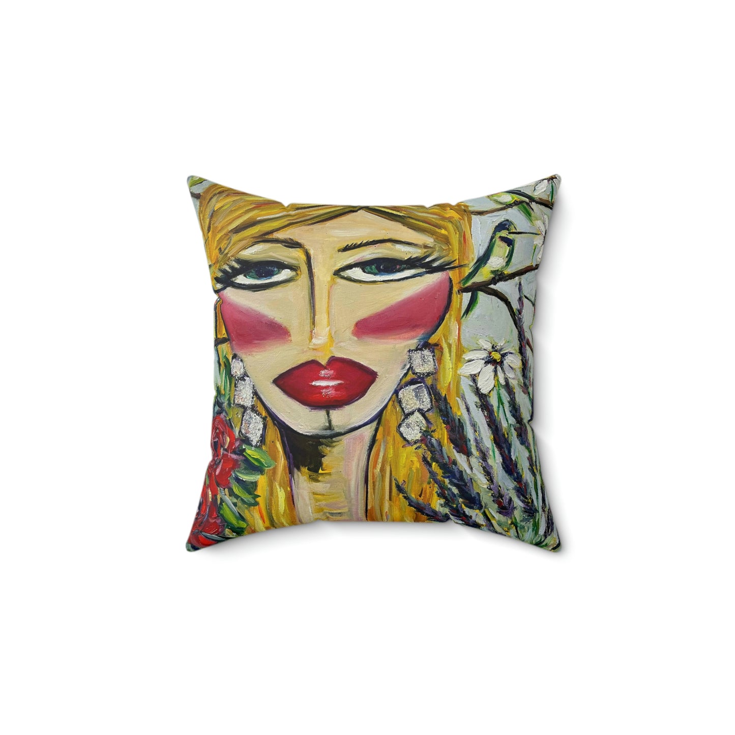 Hummingbird Lady Indoor Spun Polyester Square Pillow