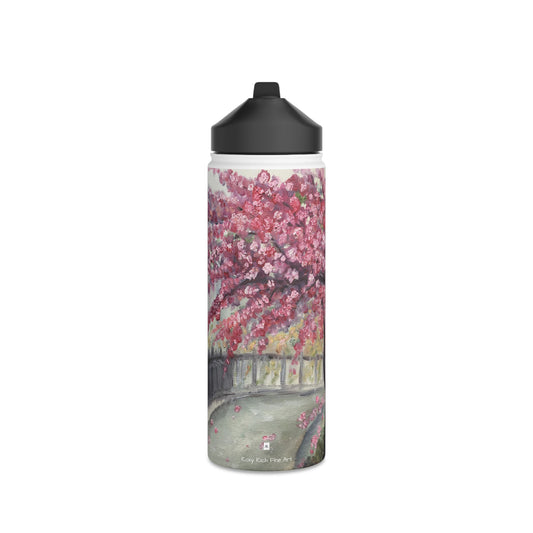 Abril en París Botella de agua de acero inoxidable con flores de cerezo, tapa estándar
