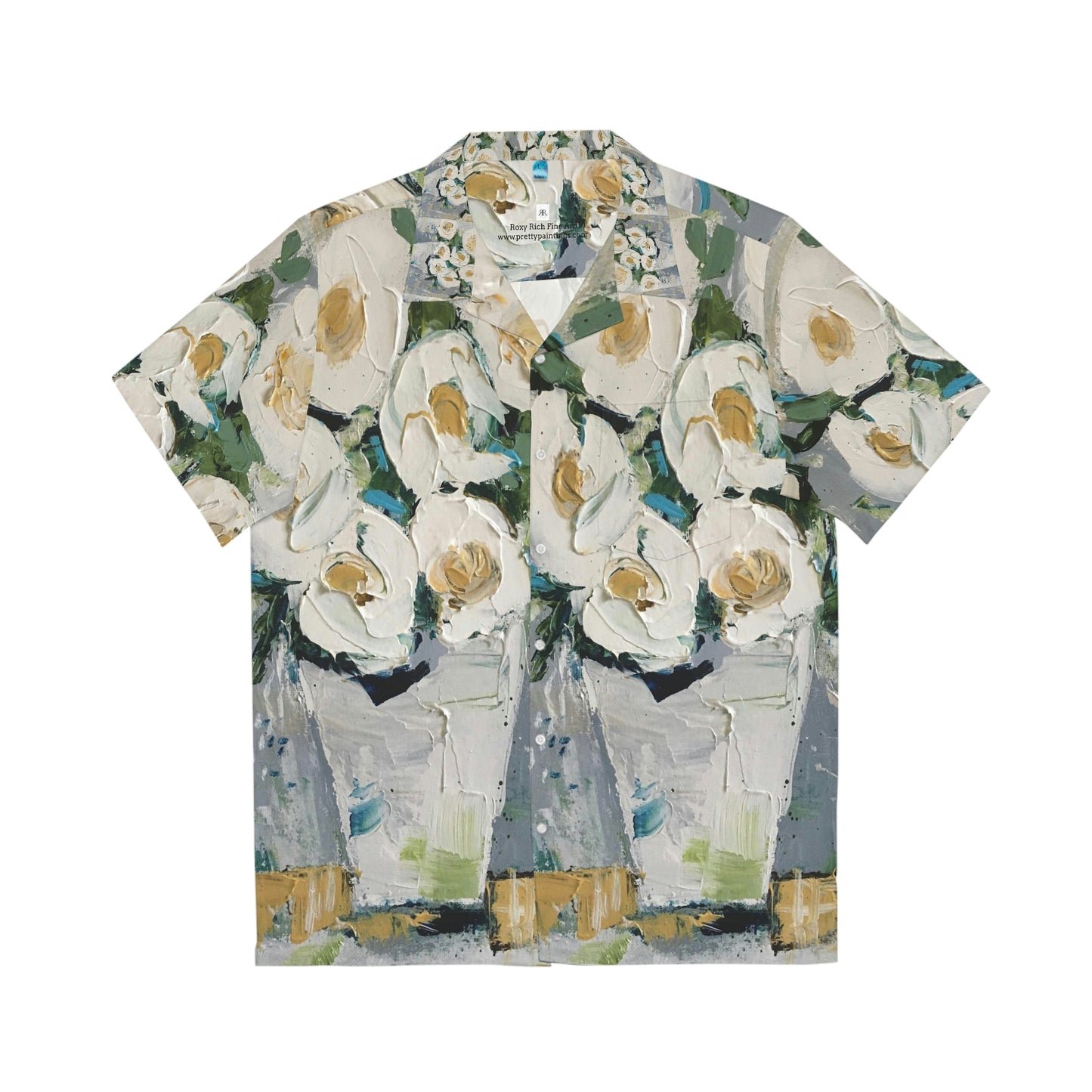 Shabby Roses Original Thick Texture Painting Men's Hawaiian Shirt