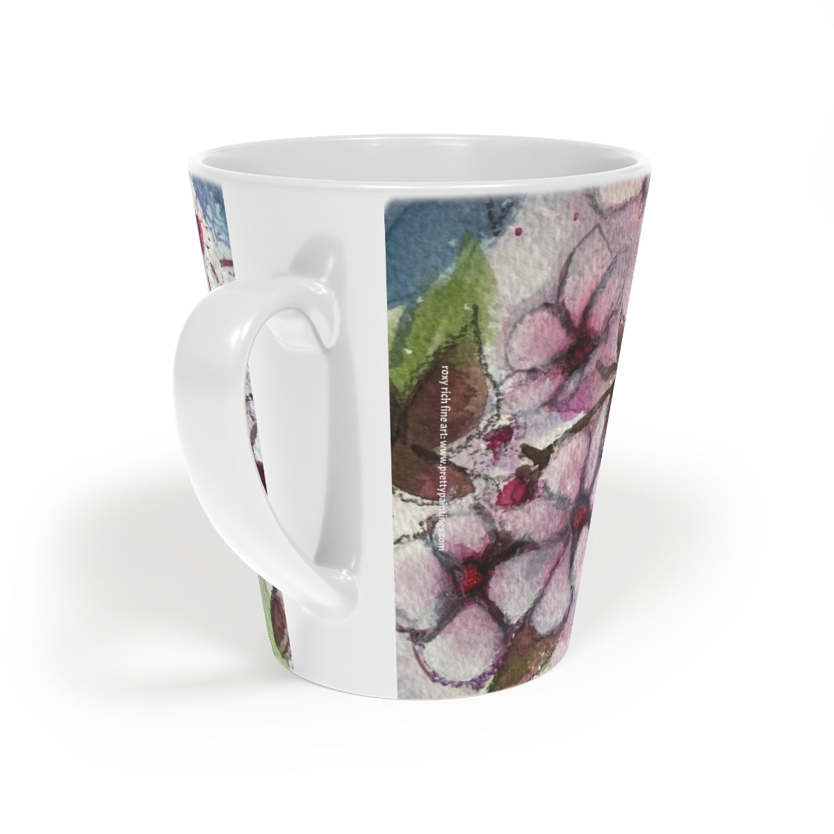 Tasse à latte Colibri dans les fleurs de cerisier, 12 oz