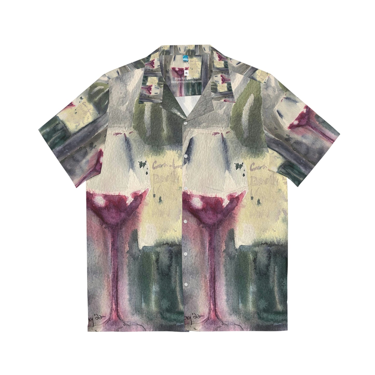 Wine Lover Original Loose Watercolor GBV Bottle and Glass Painting Men's Hawaiian Shirt