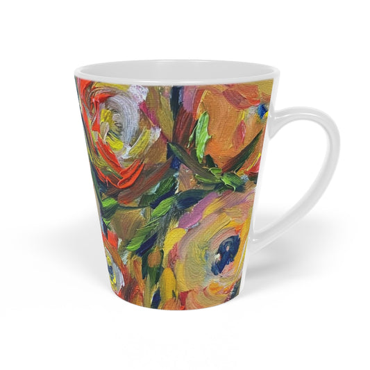 Tasse à café au lait avec fleurs d'automne colorées, 12 oz