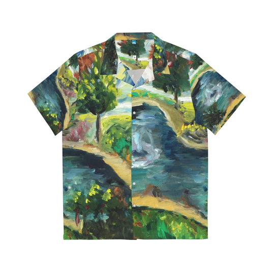 Temecula Duck Pond Original Oil Landscape Chemise hawaïenne pour hommes