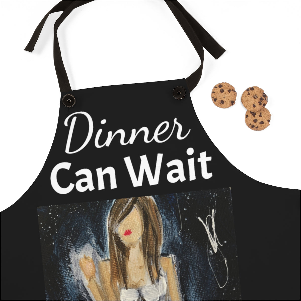 Dinner Can Wait on a Black Kitchen Apron    Sexy Lady in a Nighty