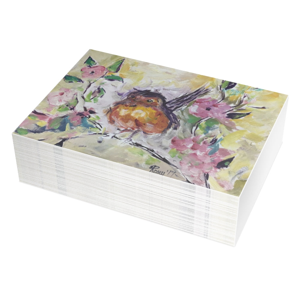 Robin in Cherry Blossoms Folded Greeting Cards