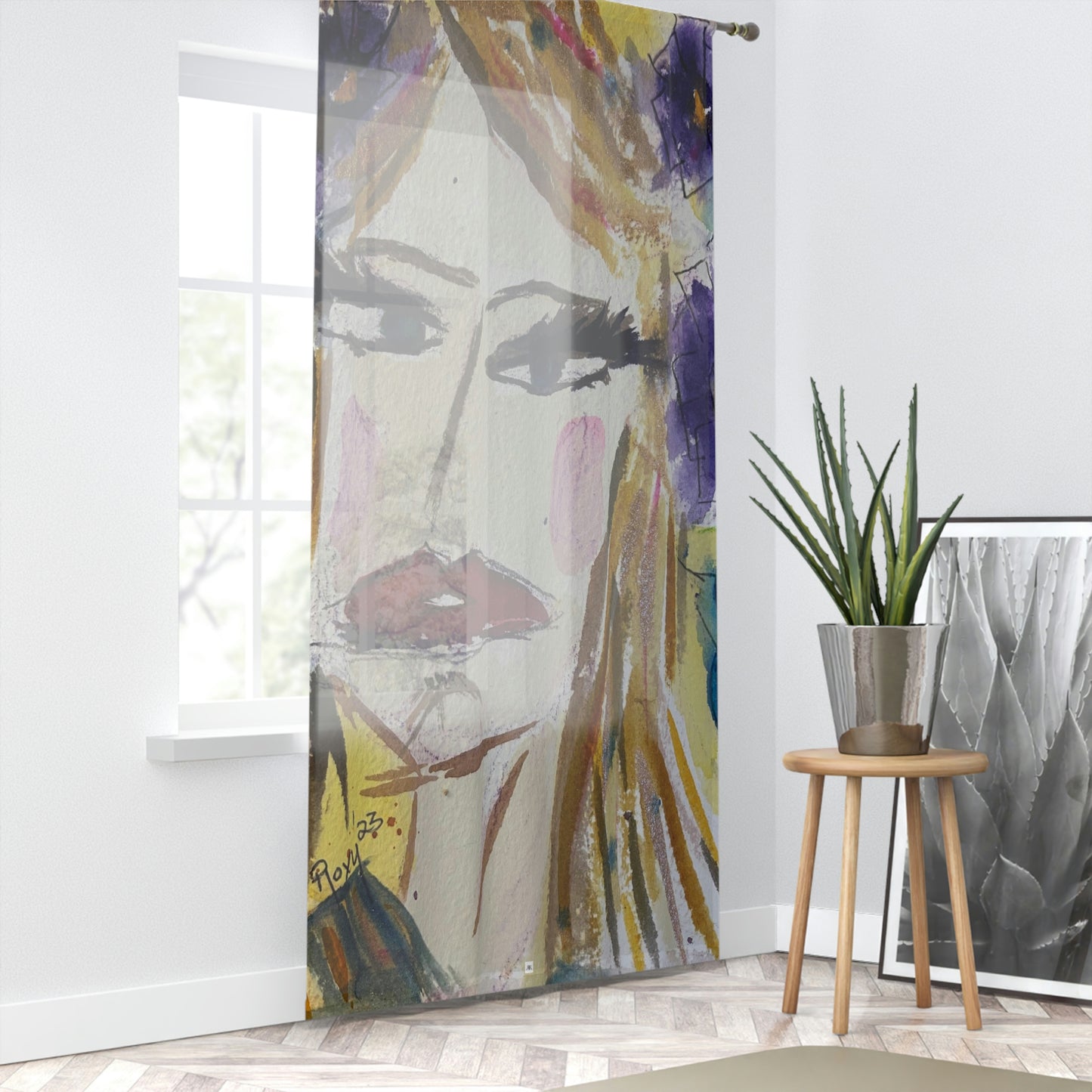 Moody Blonde with Big Lips "Whateverr!" 84 x 50 inch Sheer Window Curtain
