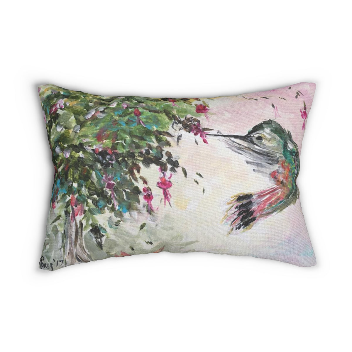 Hummingbird with Fuchsias Lumbar Pillow