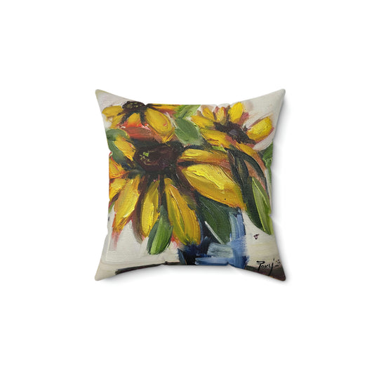 Fluffy Sunflowers Indoor Spun Polyester Square Pillow